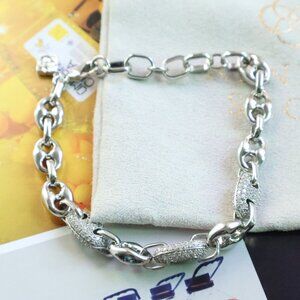 New Kendra Scott White CZ Bailey Pave Chain Bracelet Silver